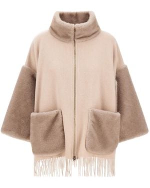 Herno Poncho Mit Fransen - Natur