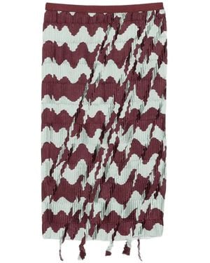 JNBY Striped Pleating Fringed Skirt - White