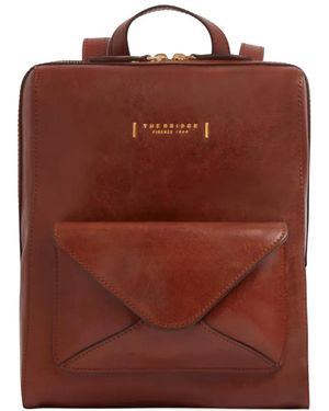 The Bridge Frida Front-Pocket Leather Backpack - Red
