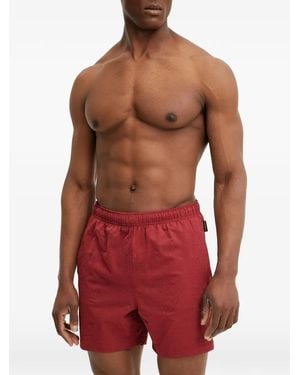 Napapijri Seersucker-Texture Logo-Patch Swim Shorts - Red