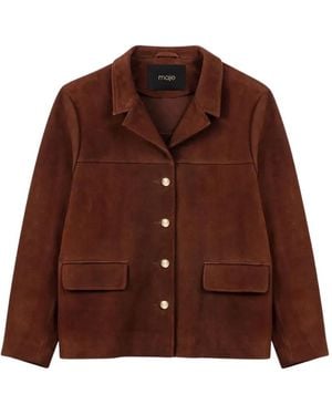 Maje Buttoned Leather Jacket - Brown