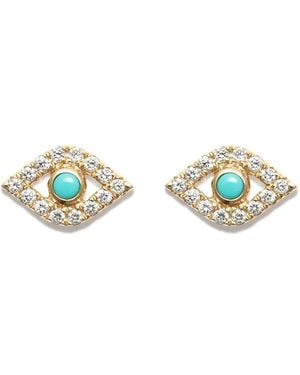 Sydney Evan 14Kt Evil Eye Stud Earrings - Metallic