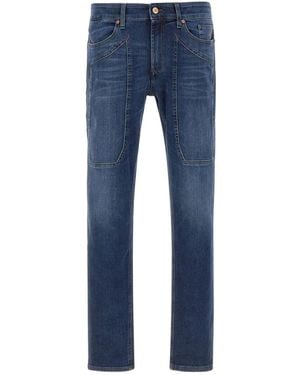 Jeckerson John Five-Pockets Stitching Jeans - Blue