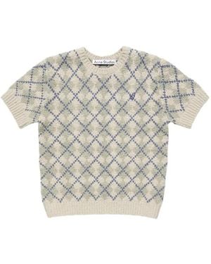Acne Studios Bouclé Argyle Knit Jumper - White