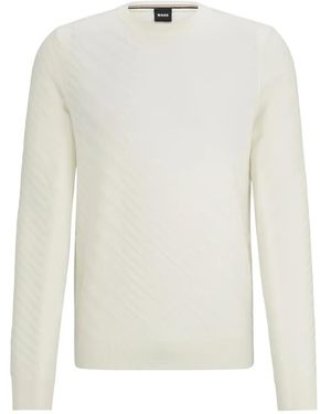 BOSS Pullover mit diagonalem Muster - Weiß
