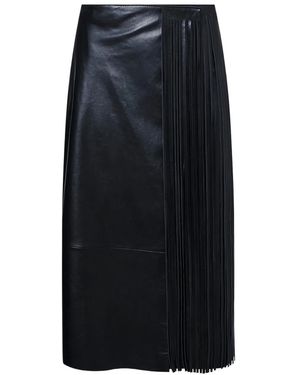 Yves Salomon Fringed Leather Wrap Skirt - Black