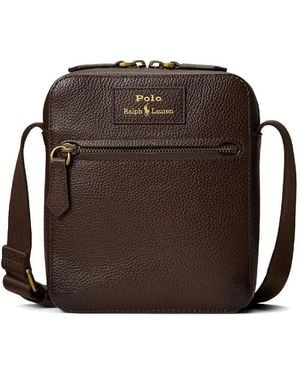 Polo Ralph Lauren Pebbled Leather Messenger Bag - Brown