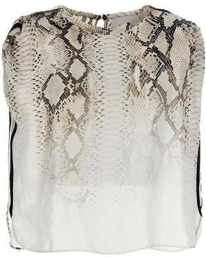 Nude Bluse Mit Schlangenleder-Print - Natur