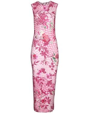 Mary Katrantzou Dionne Floral-Print Gingham Midi Dress - Red