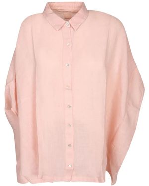 120% Lino Batwing-Sleeve Button-Up Shirt - Pink