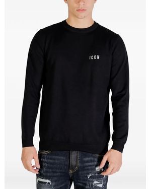 Icon Brand Logo-Embroidered Sweatshirt - Black