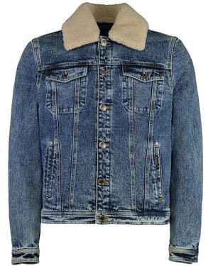 Moorer Sheepskin-Trimmed Denim Jacket - Blue