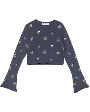 Blugirl Blumarine Floral-Embroidered Ribbed Top - Blue