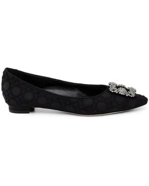 Manolo Blahnik Hangisi Flat Crystal-Buckle Ballet Flats - Black