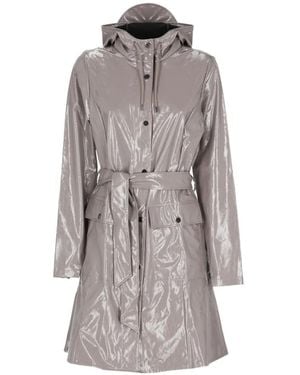 Rains Curve Hooded Belted Coat - Grey