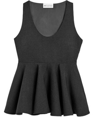 Ami Paris Peplum Sleeveless Wool Top - Black