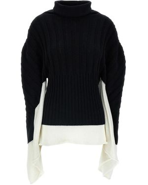 Issey Miyake アシンメトリー リブタートルネック プルオーバー - ブルー
