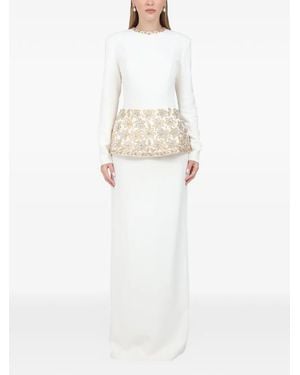 Dina Melwani Crystal-Embellished Maxi Dress - White