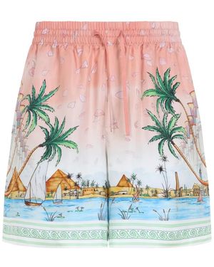 CASABLANCA Graphic-Print Silk Shorts - Multicolour