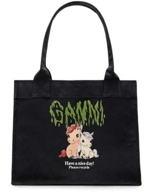 Ganni Pony-Print Easy Tote Bag - Black