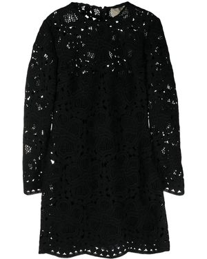 Elie Saab Abito Corto Svasato A Fiori Macramé - Nero