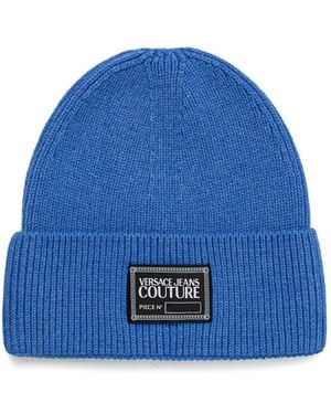 Versace Jeans Couture Logo-Patch Beanie Hat - Blue