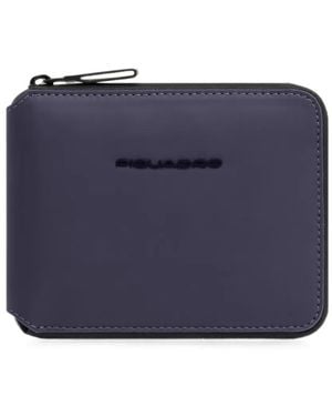Piquadro Zip Wallet With 6 Card Slots And Rfid Protection - Blue