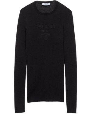 Prada Superfine Ribbed Intarsia-Logo Jumper - Blue
