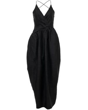 YANGKEHAN Cross-Back Draped Dress - Black