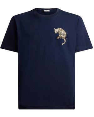 Etro Leopard Print Embroidery Cotton T-Shirt - Blue