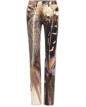 Roberto Cavalli Feather-Print Slim Pants - Natural