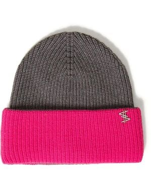Twinset Ribbed-Brim Beanie Hat - Pink