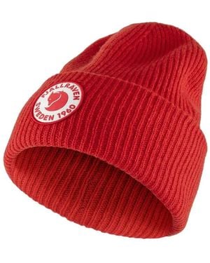 Fjallraven Logo-Patch Ribbed-Knit Beanie Hat - Red