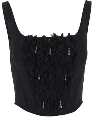 IANIRA MEDA Bead-Embellished Curved-Hem Top - Black