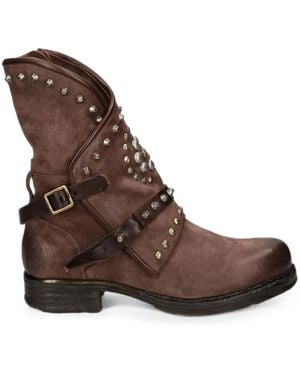 A.s.98 Stud-Embellished Buckled Leather Boots - Brown