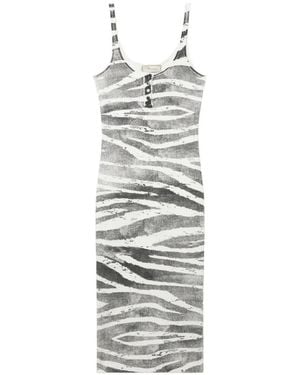 Blumarine Zebra-Print Button-Detail Midi Dress - White