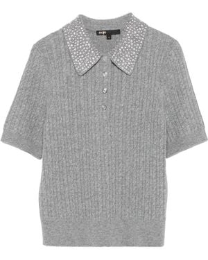 Maje Verziertes Poloshirt mit Zopfmuster - Grau
