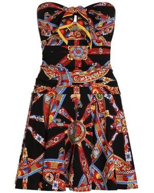Dolce & Gabbana Carretto-Print Charmeuse Mini Dress - Red