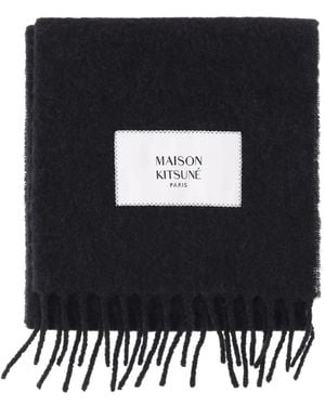 Maison Kitsuné Fringed Alpaca-Blend Scarf - Black