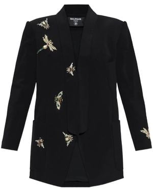 Balmain Crystal-Embellished Shawl-Lapel Blazer - Black