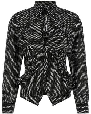 Junya Watanabe Polka-Dot Asymmetric-Hem Shirt - Black
