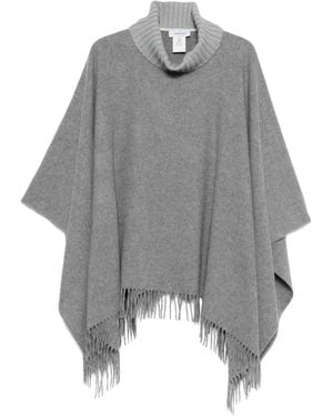 Gran Sasso Fringed Turtleneck Poncho - Grey