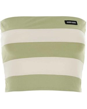 Miu Miu Striped Logo-Patch Tube Top - Green