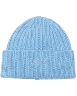 MC2 Saint Barth Wengen Cashmere Ribbed Embroidered Hat - Blue