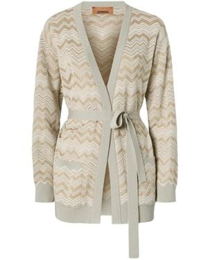 Missoni Zig Zag Viscose And Wool Cardigan With Belt - White