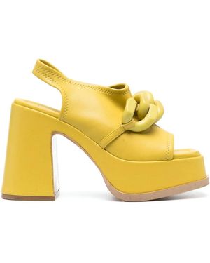 Stella McCartney Chain-Link 125Mm Block Heel Sandals - Yellow