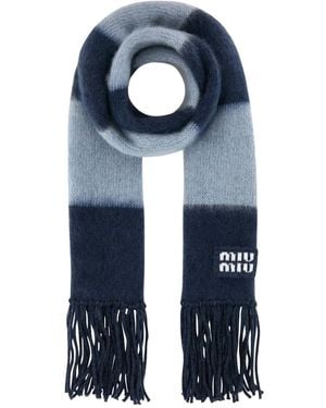 Miu Miu Logo-Embroidered Scarf - Blue