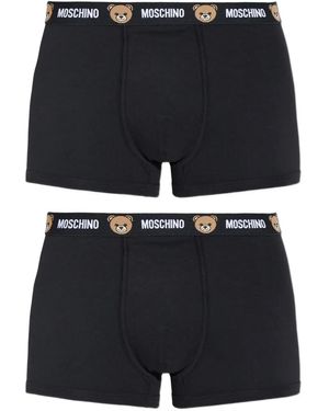 Moschino Logo Teddy-Detail Cotton Boxers (Pack Of Two) - Black
