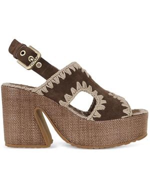Mou Crochet-Trim Platform Sandals - Brown