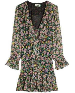 RIXO London Shalyn Ruffled Floral-Print Mini Dress - Black